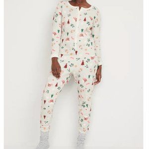 OLD NAVY | Women's Thermal-Knit One-Piece Pajamas Light Blue Holly Leaf Large